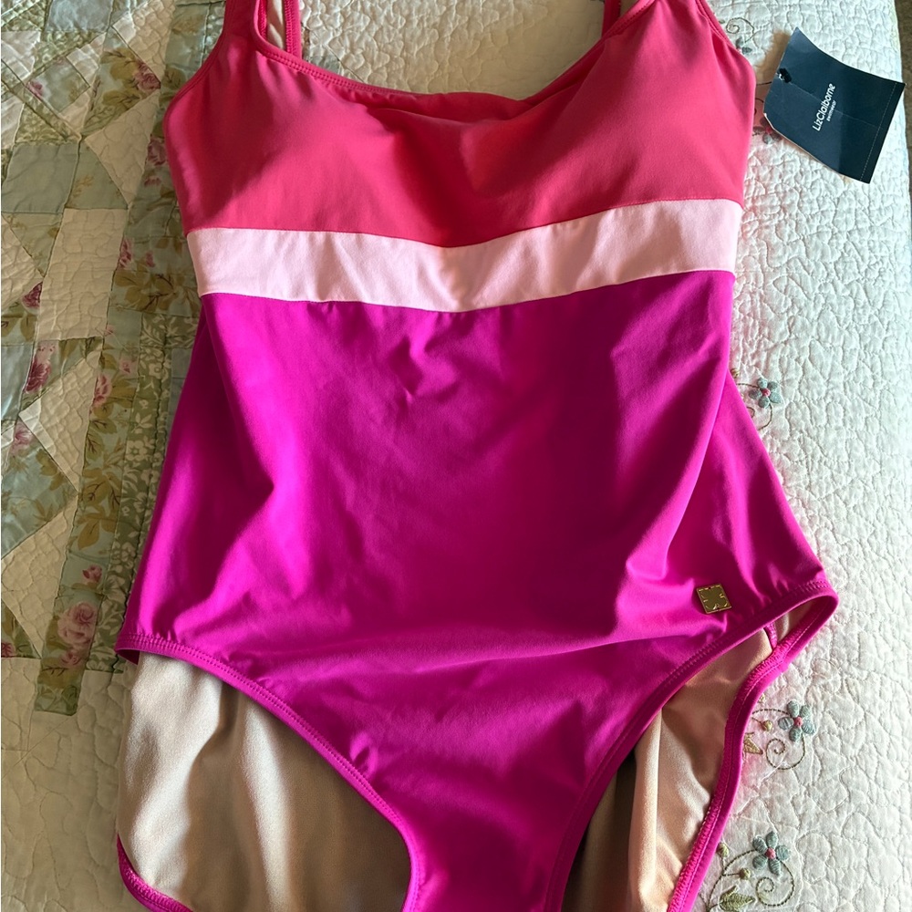 New Liz Claiborne Pink and Red One Piece Swimsuit Size 16